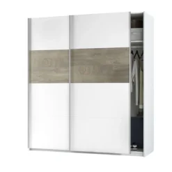 Armoire avec 2 portes coulissantes - Coloris blanc et chêne - AR81002