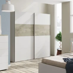 Armoire avec 2 portes coulissantes - Coloris blanc et chêne - AR81002