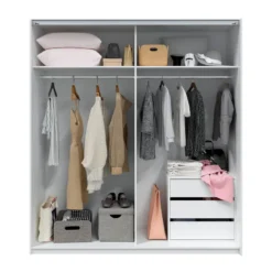 Armoire avec 2 portes coulissantes - Coloris blanc et chêne - AR81002