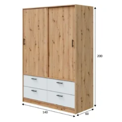 Armoire avec étagères et tiroirs blanc et chêne