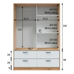 Armoire avec étagères et tiroirs blanc et chêne