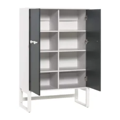 Armoire basse 2 portes en bois blanc et anthracite - AR17027