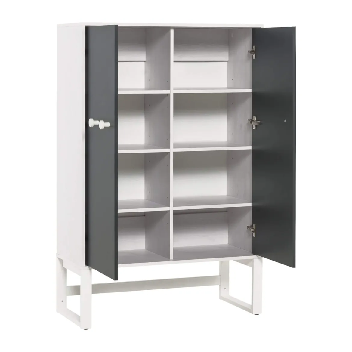 Armoire basse 2 portes en bois blanc et anthracite - AR17027