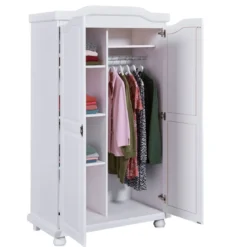 Armoire 2 portes en bois massif blanc laqué - AR12021