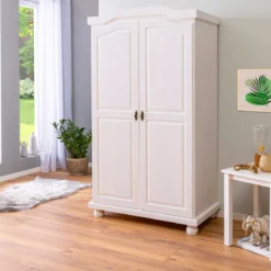 Armoire 2 portes en bois massif blanc laqué - AR12021