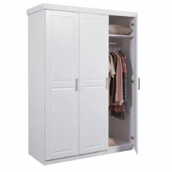 Armoire 3 portes en bois massif blanc - AR12023