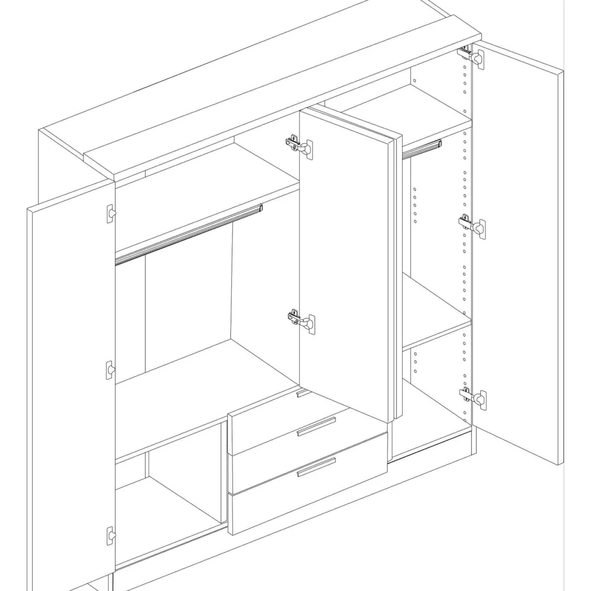 Armoire 4 portes 3 tiroirs en bois - AR9055