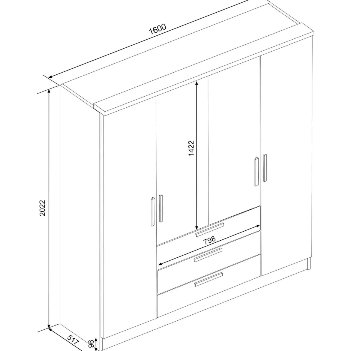 Armoire 4 portes 3 tiroirs en bois - AR9055