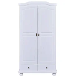 Armoire 2 portes 2 tiroirs en bois massif blanc laqué - AR12022
