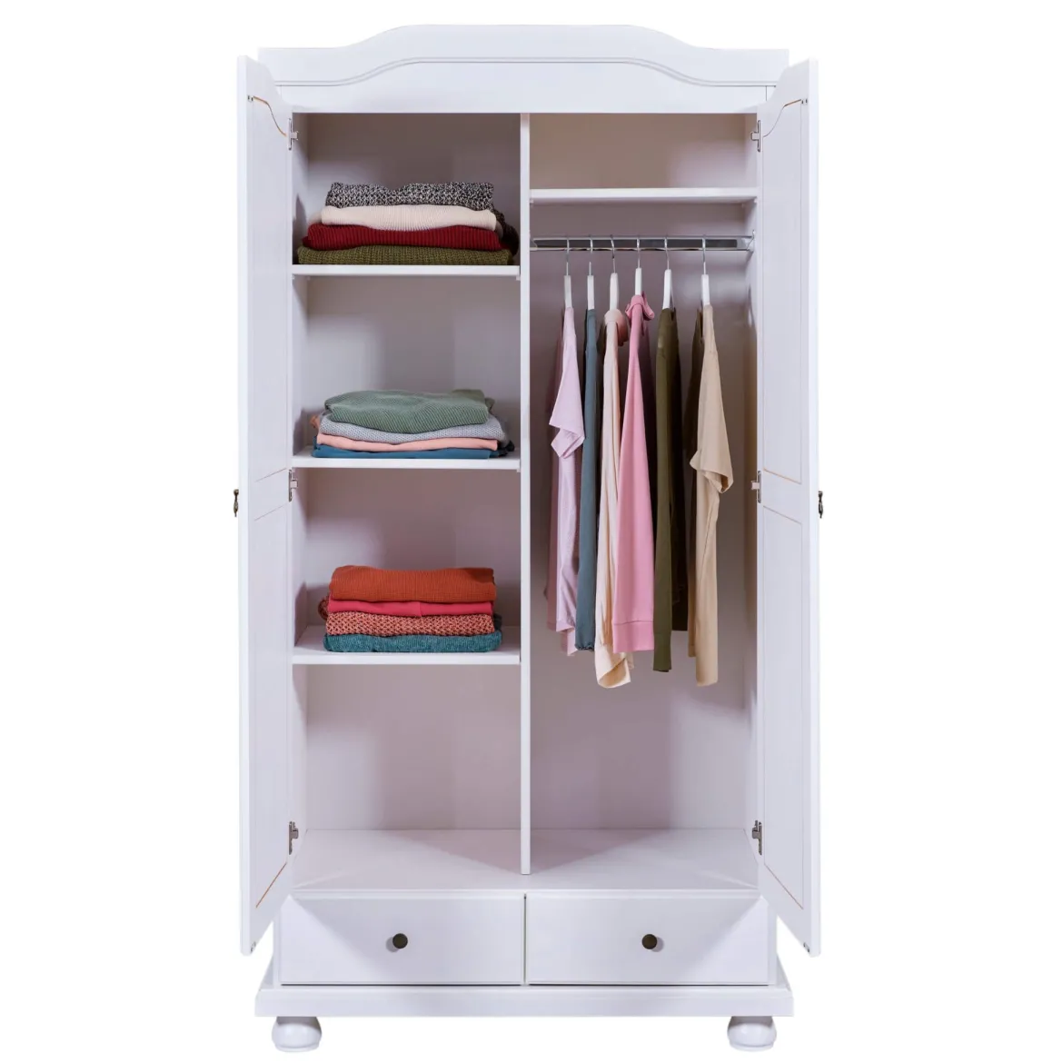 Armoire 2 portes 2 tiroirs en bois massif blanc laqué - AR12022