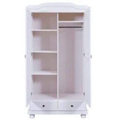 Armoire 2 portes 2 tiroirs en bois massif blanc laqué - AR12022