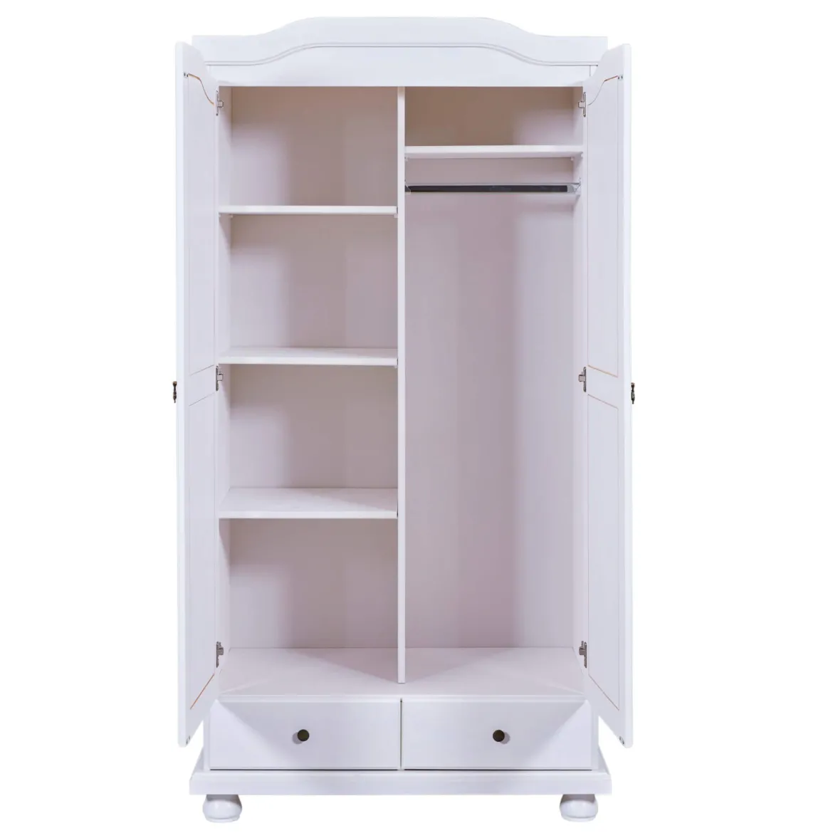Armoire 2 portes 2 tiroirs en bois massif blanc laqué - AR12022