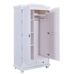 Armoire 2 portes 2 tiroirs en bois massif blanc laqué - AR12022