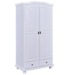 Armoire 2 portes 2 tiroirs en bois massif blanc laqué - AR12022