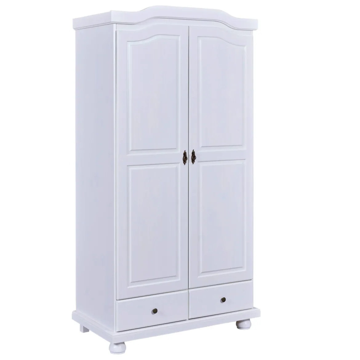 Armoire 2 portes 2 tiroirs en bois massif blanc laqué - AR12022