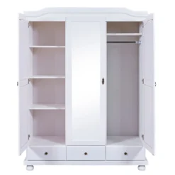 Armoire 3 portes 3 tiroirs en bois massif blanc - AR12048