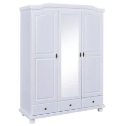 Armoire 3 portes 3 tiroirs en bois massif blanc - AR12048