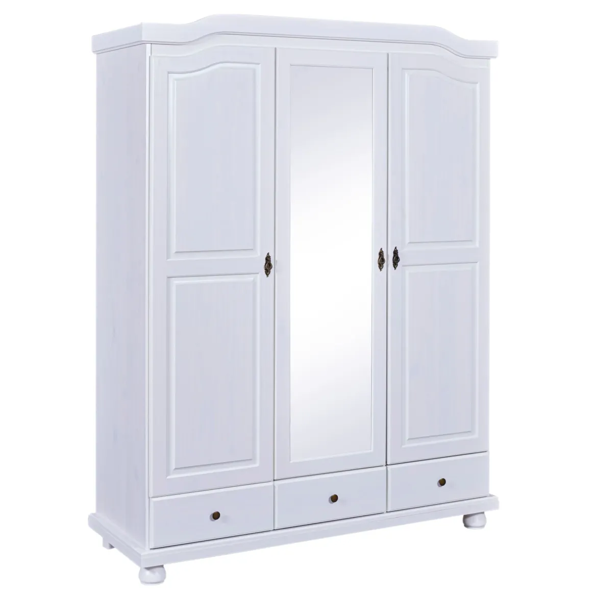 Armoire 3 portes 3 tiroirs en bois massif blanc - AR12048
