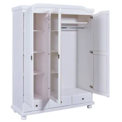 Armoire 3 portes 3 tiroirs en bois massif blanc - AR12048