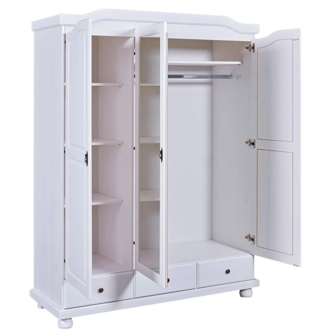 Armoire 3 portes 3 tiroirs en bois massif blanc - AR12048