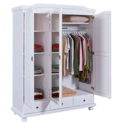 Armoire 3 portes 3 tiroirs en bois massif blanc - AR12048