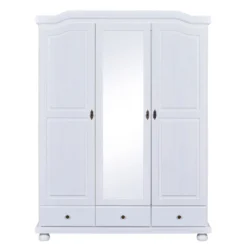 Armoire 3 portes 3 tiroirs en bois massif blanc - AR12048