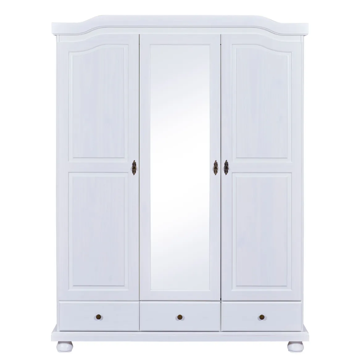 Armoire 3 portes 3 tiroirs en bois massif blanc - AR12048