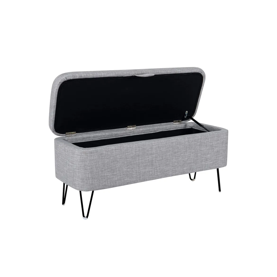 Banc de lit en tissu avec coffre de rangement et pieds épingles noirs - BA17025