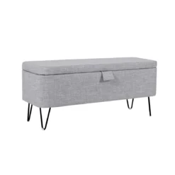 Banc de lit en tissu avec coffre de rangement et pieds épingles noirs - BA17025
