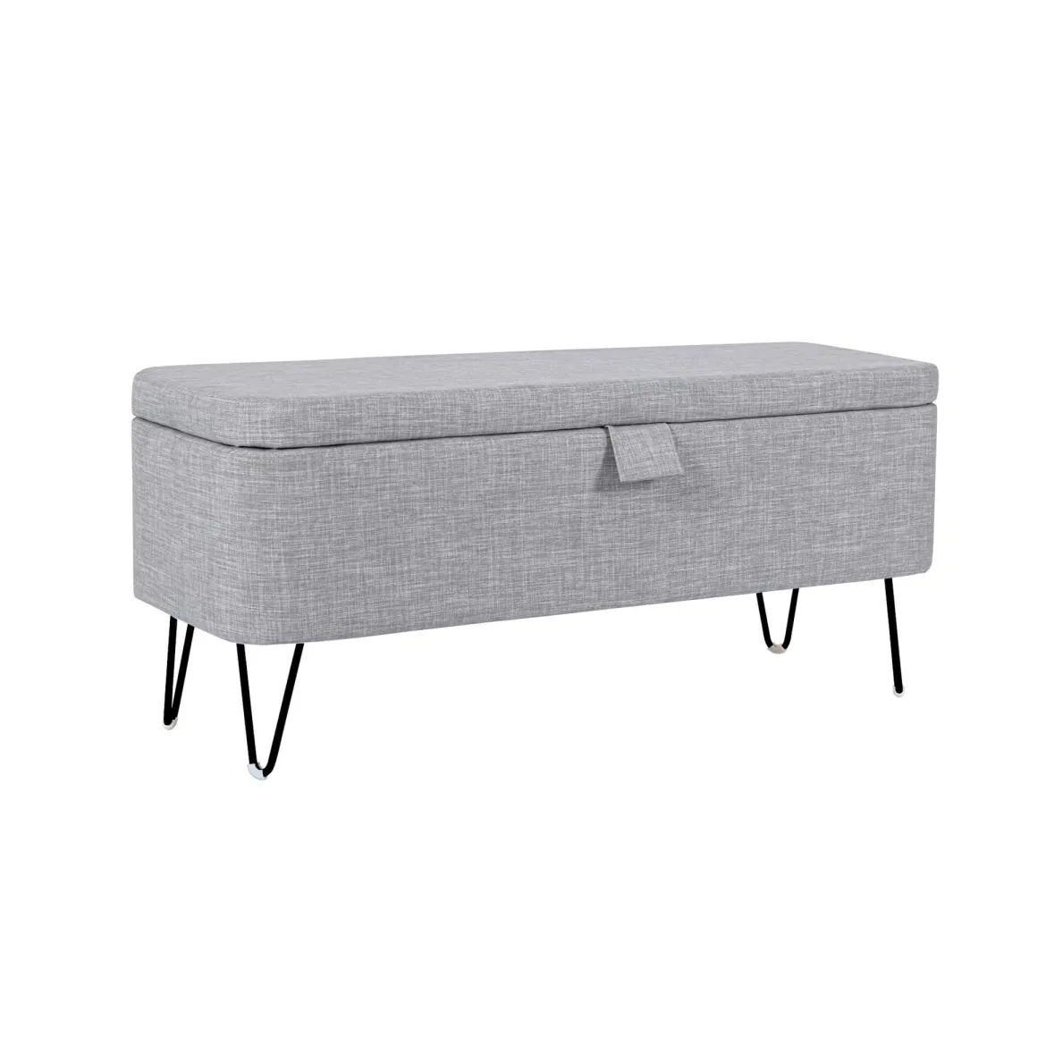 Banc de lit en tissu avec coffre de rangement et pieds épingles noirs - BA17025