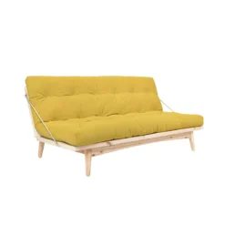 Banquette ajustable FOLK en pin massif naturel avec matelas futon en velours côtelé 130x190