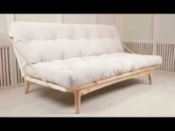 Banquette ajustable FOLK en pin massif naturel avec matelas futon en velours côtelé 130x190