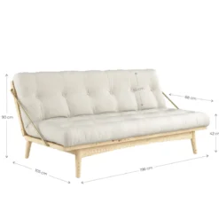 Banquette ajustable FOLK en pin massif naturel avec matelas futon en velours côtelé 130x190