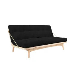 Banquette ajustable FOLK en pin massif naturel avec matelas futon en velours côtelé 130x190