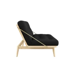 Banquette ajustable FOLK en pin massif naturel avec matelas futon en velours côtelé 130x190