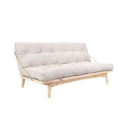 Banquette ajustable FOLK en pin massif naturel avec matelas futon en velours côtelé 130x190
