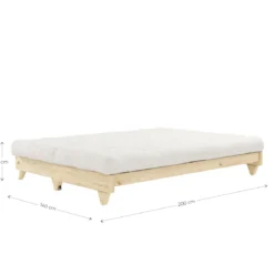 Banquette ajustable FRESH en pin massif naturel avec matelas futon 140x200
