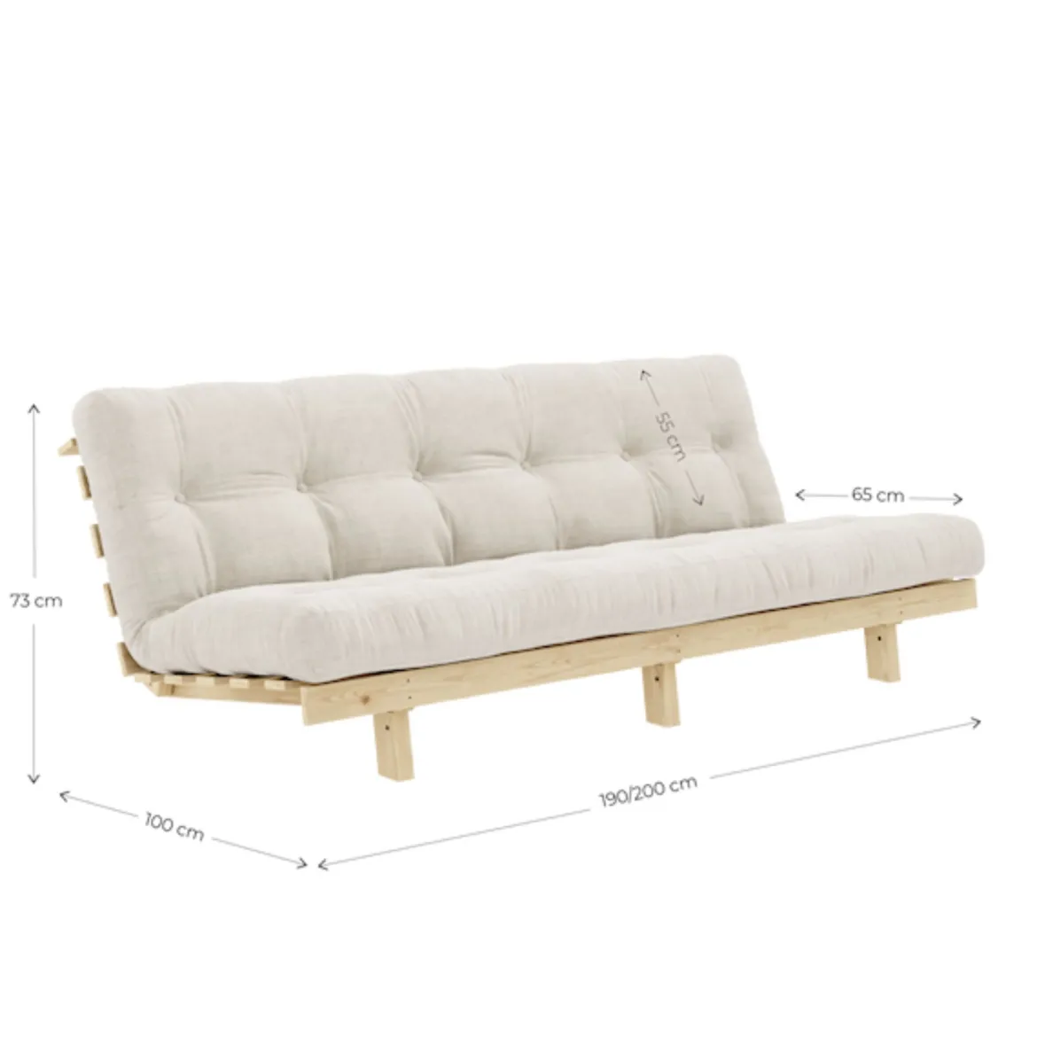 Banquette ajustable LEAN en pin massif naturel avec matelas futon 130x190