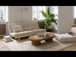 Banquette ajustable LEAN en pin massif naturel avec matelas futon 130x190