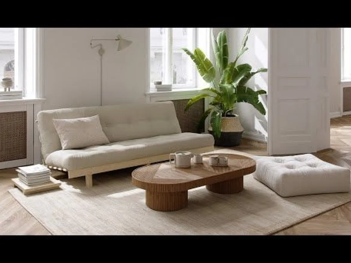 Banquette ajustable LEAN en pin massif naturel avec matelas futon 130x190