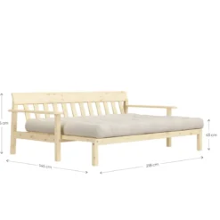 Banquette UNWIND en pin massif naturel avec matelas futon 130x190