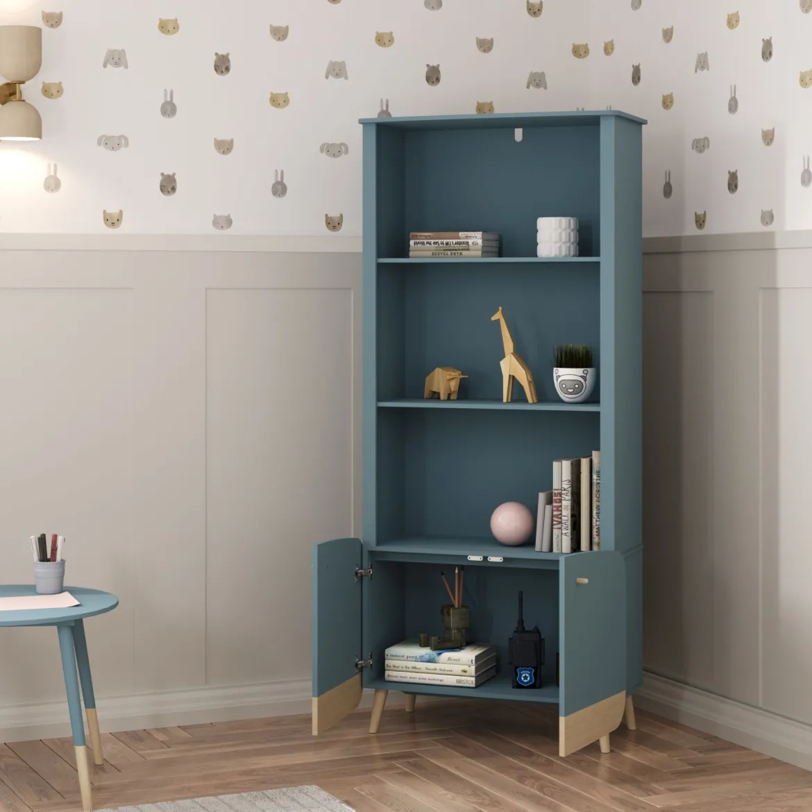 Bibliothèque en bois avec 3 niches et 2 portes LOUISON - B2002