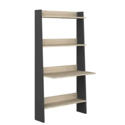 Bibliothèque 3 étagères avec bureau intégré en bois imitation chêne et gris - BU9050