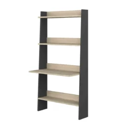 Bibliothèque 3 étagères avec bureau intégré en bois imitation chêne et gris - BU9050