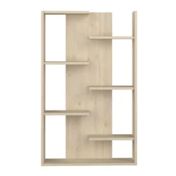 Bibliothèque 7 étagères en quinconce en bois imitation chêne clair - BI9045