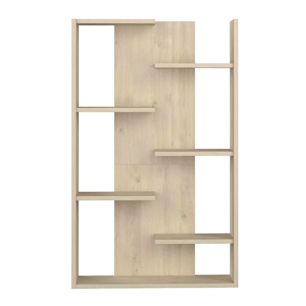 Bibliothèque 7 étagères en quinconce en bois imitation chêne clair - BI9045