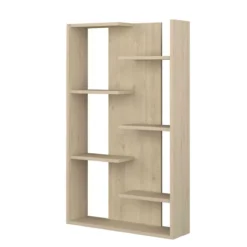 Bibliothèque 7 étagères en quinconce en bois imitation chêne clair - BI9045