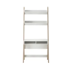 Bureau avec 2 étagères et 2 niches en MDF chêne clair et blanc - BU16022