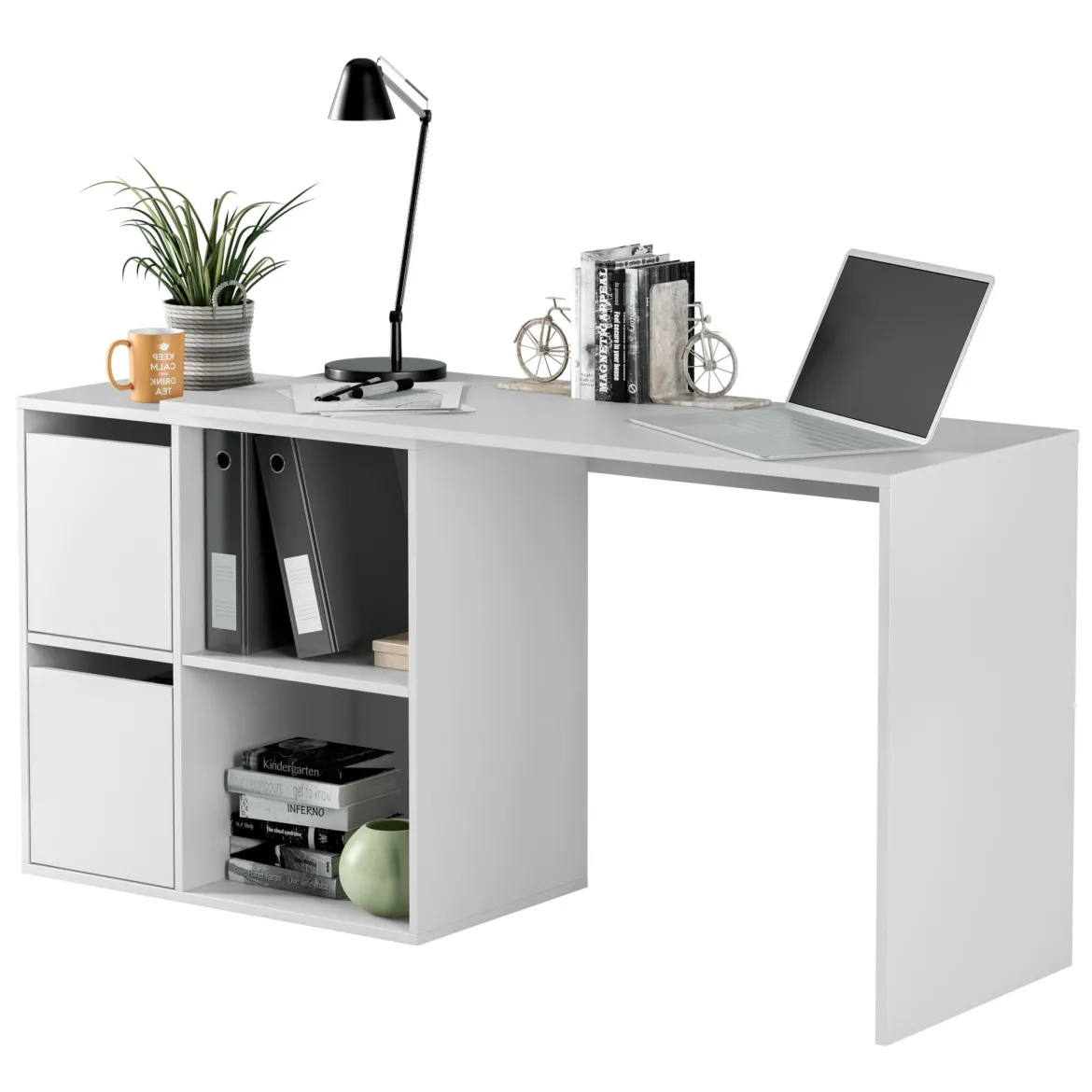 Bureau blanc multiposition avec rangements - BU81004