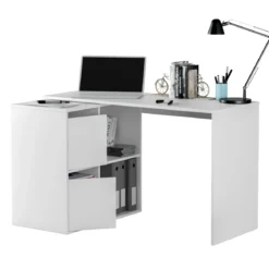 Bureau blanc multiposition avec rangements - BU81004